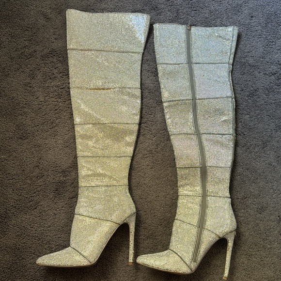 Steve Madden Silver Diamond Thigh High Boots - Picture 3 of 10